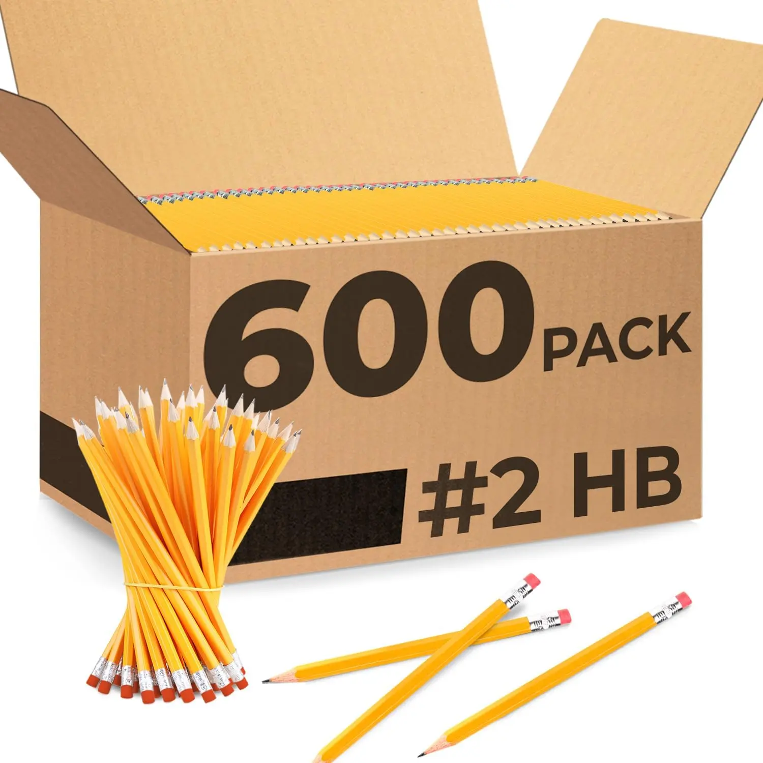 Pencils Bulk, 600 Pack, Pre Sharpened #2, Bulk Yellow Pencils | Easy Hold Grip With Earsers  Top, #2 HB Sharpened, Bulk Supplies for School Districts Classrooms, Offices & Colleges