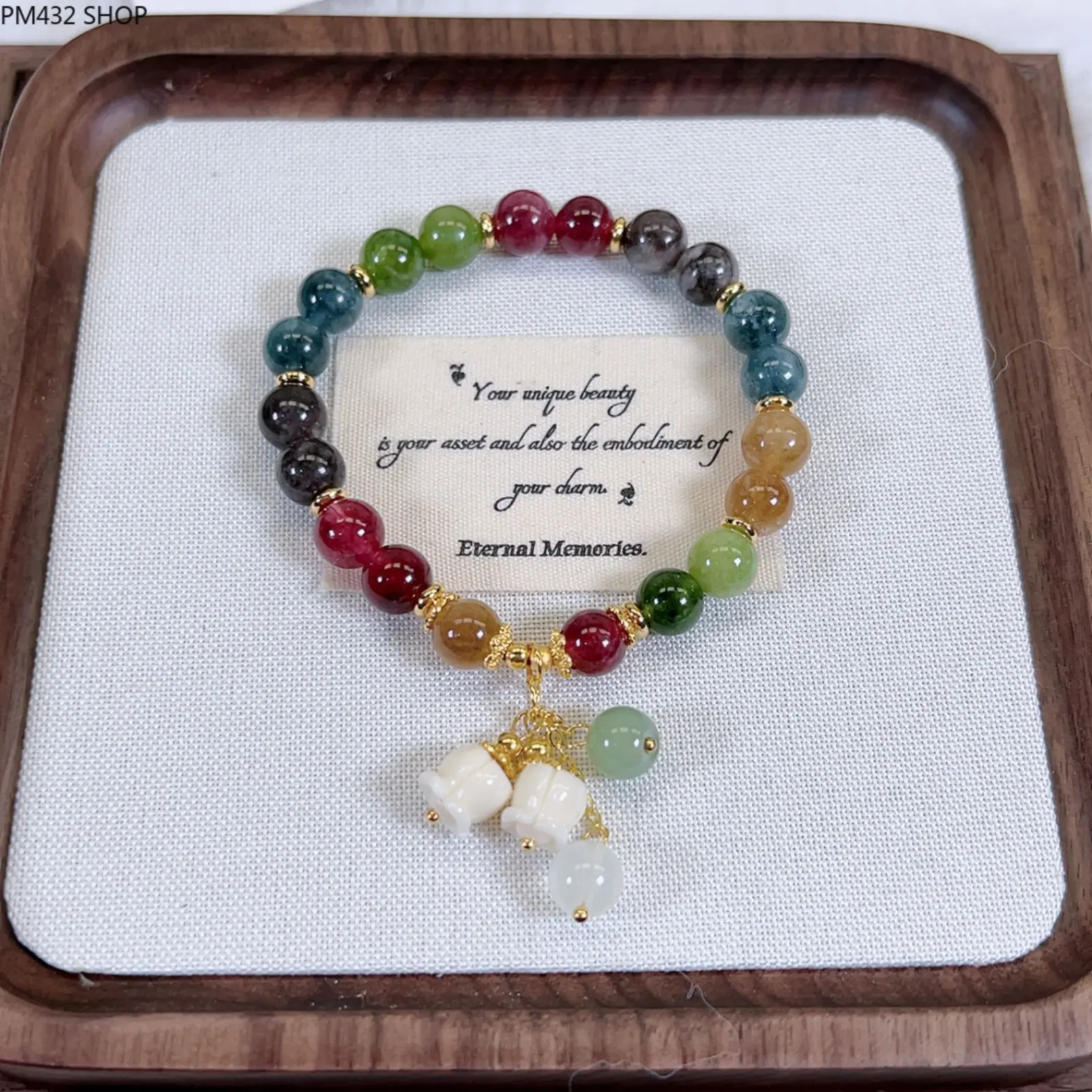 Ins Style Tourmaline Bell Orchid Bracelet, Ethnic Style Beaded Bracelet with Ruyi Charm, Unique Lucky Jewelry for Daily Wear and Birthday Gift