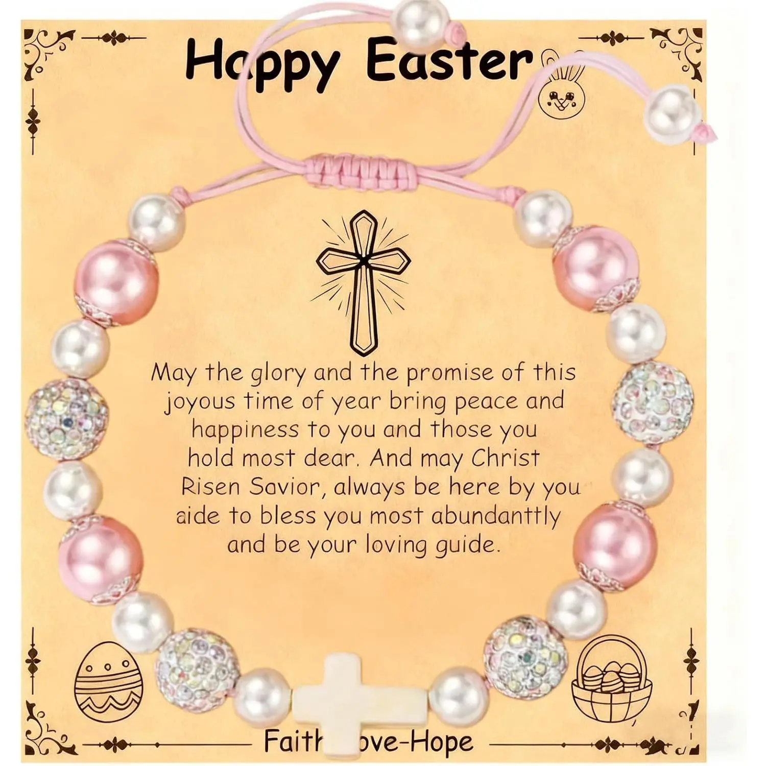 Bracelet for Girls, Faux Pearl Beaded Jewelry with Cross Charm, Modern Adjustable Size Religious Gift for Baptism & First Communion, Faux Pearls, Religious Events