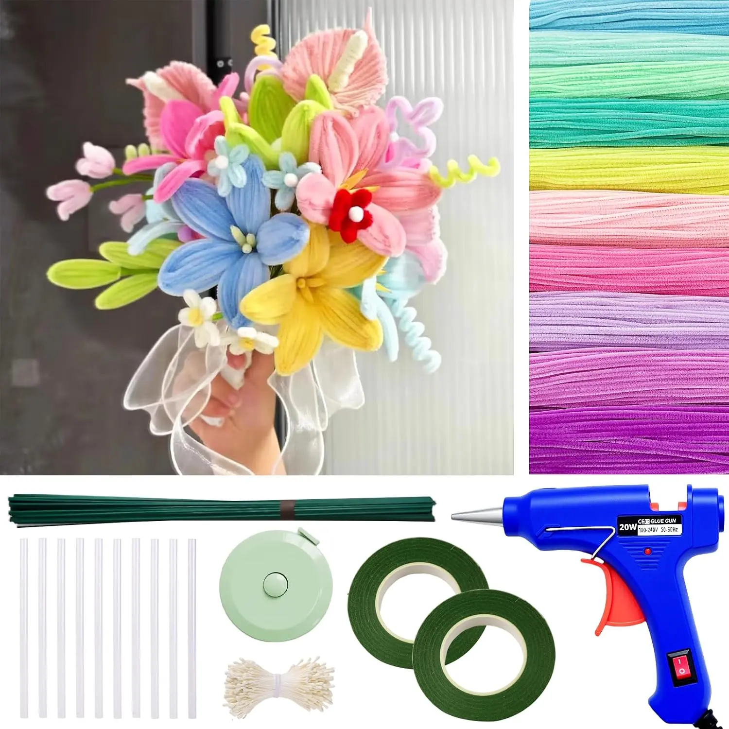 Beginner DIY Pipe Cleaner Craft Kit with Step-by-Step Tutorial Video | 500 count Thick 12in x 8mm Chenille Stems in 10 Colors, Holiday & Room Decor, Family  Projects (Macaron)