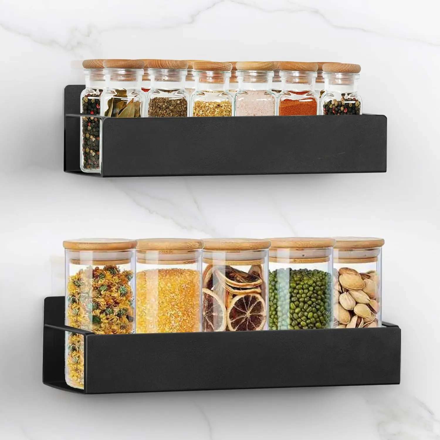 2-Pack Large Adhesive Wall Shelves for Spice Storage - 11.8" No-Drill Hanging Home Organizer, Kitchen Decor for Home Use, Bathroom Organization
