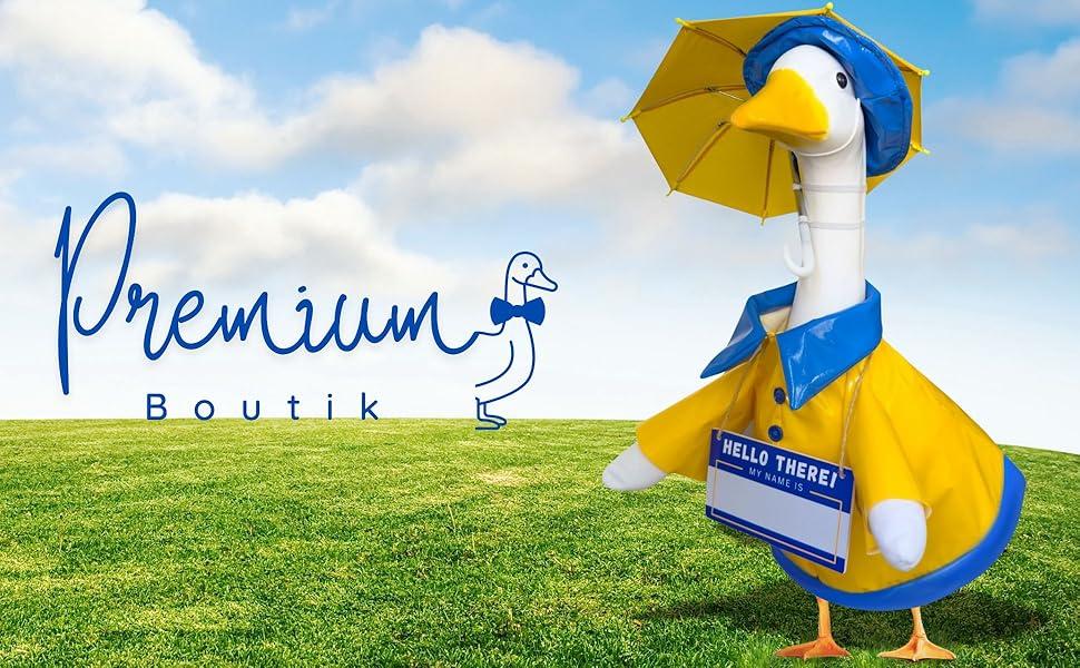 Goose Outfits Raincoat and Personalized Name Sign- Dress Up Your 23in Plastic or Concrete Goose Statue with Funny Costumes and Fall Outfit, Decor Duck Clothes for Outdoor Statues