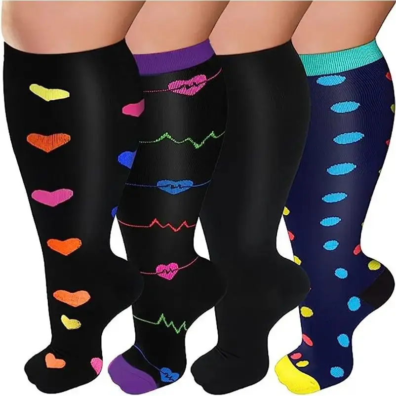 Knee-length compression stockings, 4 pairs.Comfortable and elastic.Wide ankle support for the calves.Suitable for daily casual and care purposes.Sports stockings.