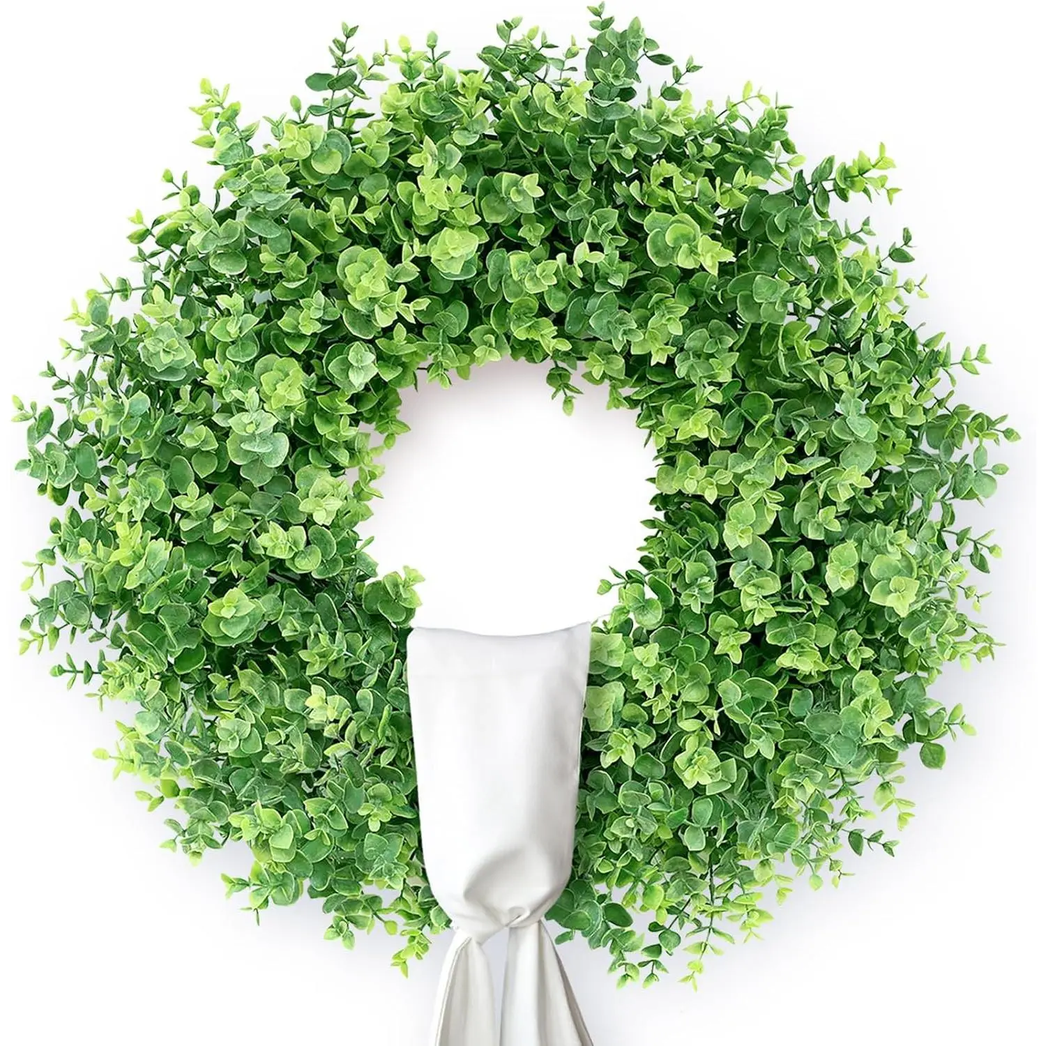 26" Artificial Eucalyptus Leaves Wreath with Sash for Front Door(Green)| Faux Large Greenery, UV-resistant, for Front Door/Porch/Window/Wall/Farmhouse/Home/Outdoor/Spring/Summer/All Seasons Decor