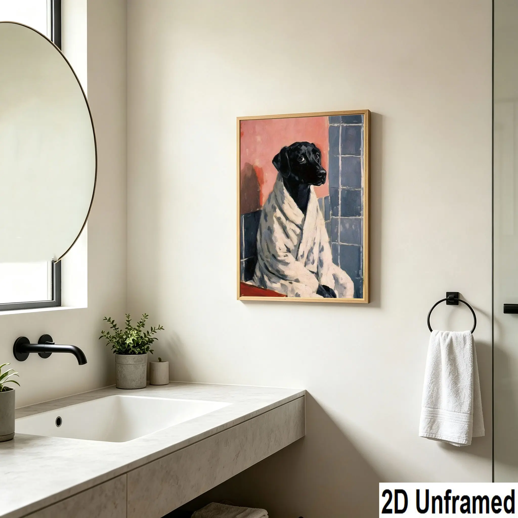Vintage Dog Art Print, Fun Animal Canvas Painting, Bathroom Decor, Gift for Friends, Moving House Present, Ideal for Animal Lovers