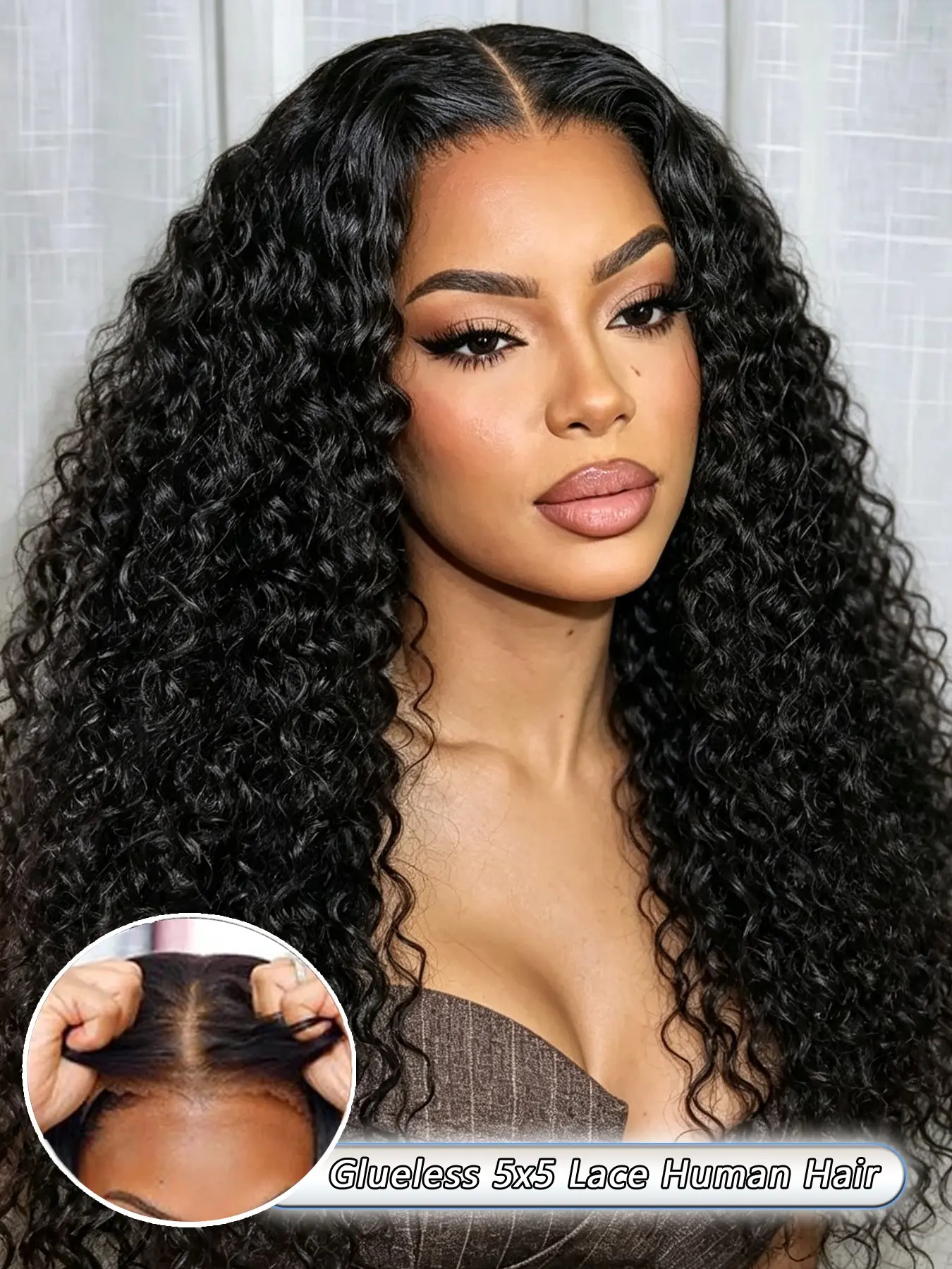 Human Hair Jerry Curly Wig, 20–28 Inch Fluffy Long Curls, 5x5 Glueless Lace Closure Wig, Soft Curl Definition, Natural Looking Volume and Occasion Ready Style for Women