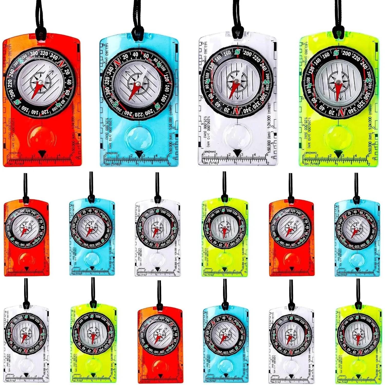 16 Pcs Acrylic Orienteering Hiking Compasses with Rope for Navigation Backpacking Map Reading Survival Outdoor Camping Scout Exploring Gifts