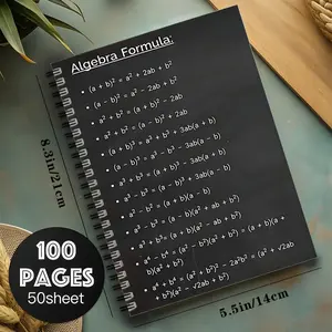 Algebra Formula Spiral Notebook, with annotated algebra equations and formula charts - A-Z terminology, spiral binding, compact size 14.48 cm wide (21.08 cm high) - Durable math notebook, suitable for students, teachers, professionals - College-ruled note