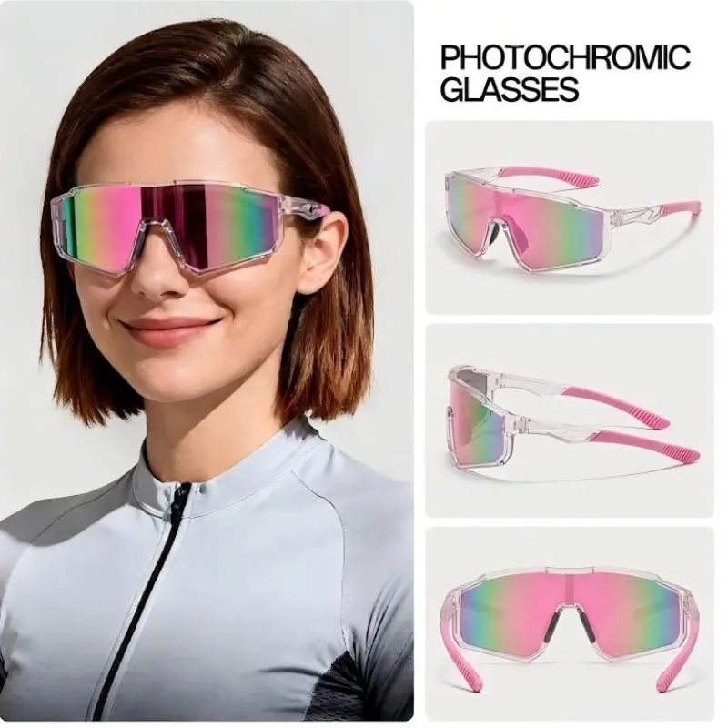 One Piece Cycling Sunglasses for Men Women, UV400 Protection Windproof Colorful Mirrored Sports Eyewear for MTB Road Bike Riding Driving Outdoor Activitie