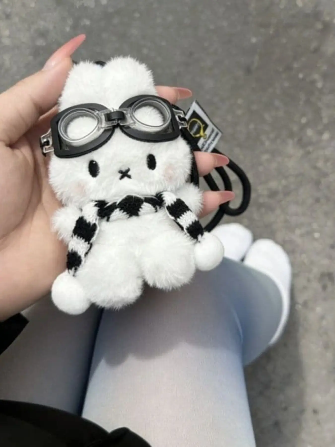 Cute and Striped Scarf, Glasses Bunny Plush Keychain, Mini Rabbit Keychain Purse Charm, Gift for Women, Animal Pattern