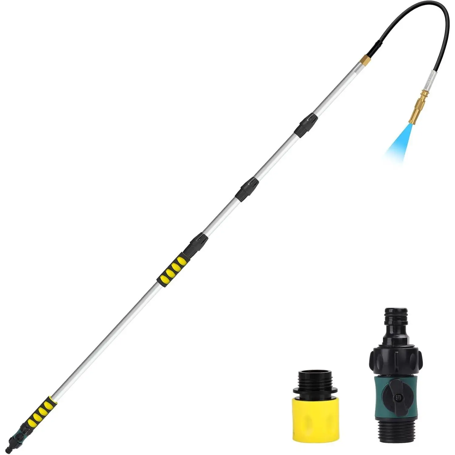 24FT Reach Gutter Cleaning Tools from Ground, Rain Gutter Cleaner Tool, Telescopic Gutter Cleaning Tool with Bendable Wand and Hose Attachment