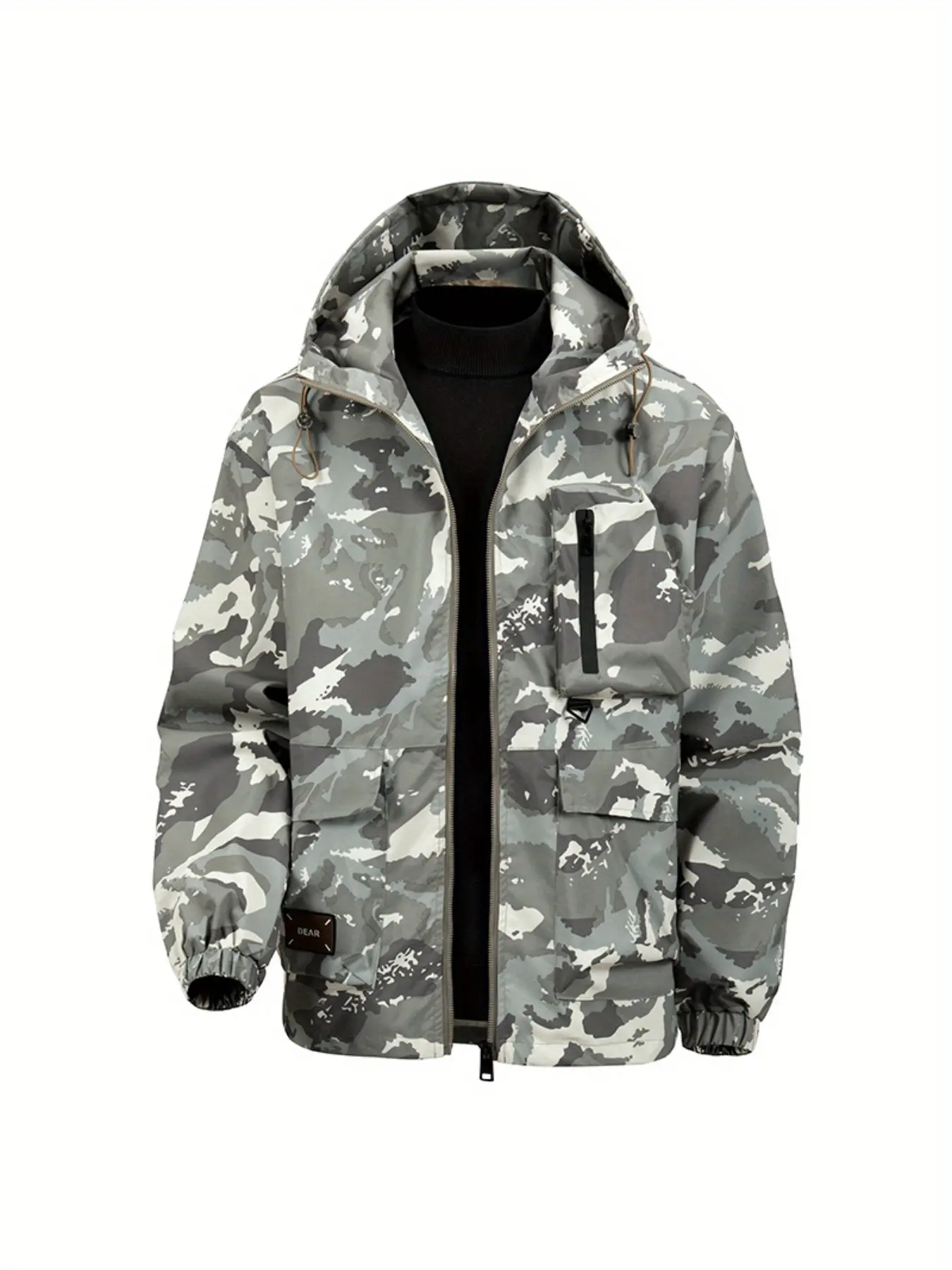 1PC Men's Autumn Camouflage Hooded Zip-Up Jacket, Sporty Casual Regular Sleeve Coat, Multi-pocket Camouflage Jacket, Suitable for Daily Wearing, Hiking and Outdoor Activities