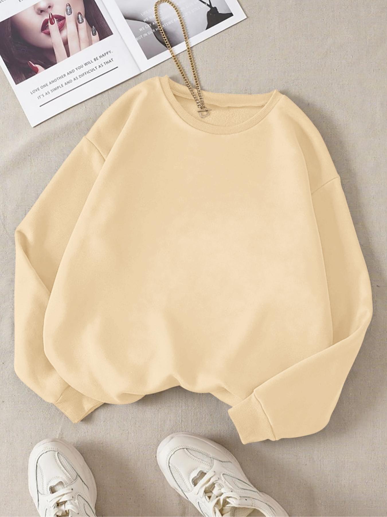Trendy Solid Color Sports Sweatshirt, Teen Girls Casual Wear, Women's Daily Fashion, Comfortable Breathable Fitted Long Sleeve Pullover