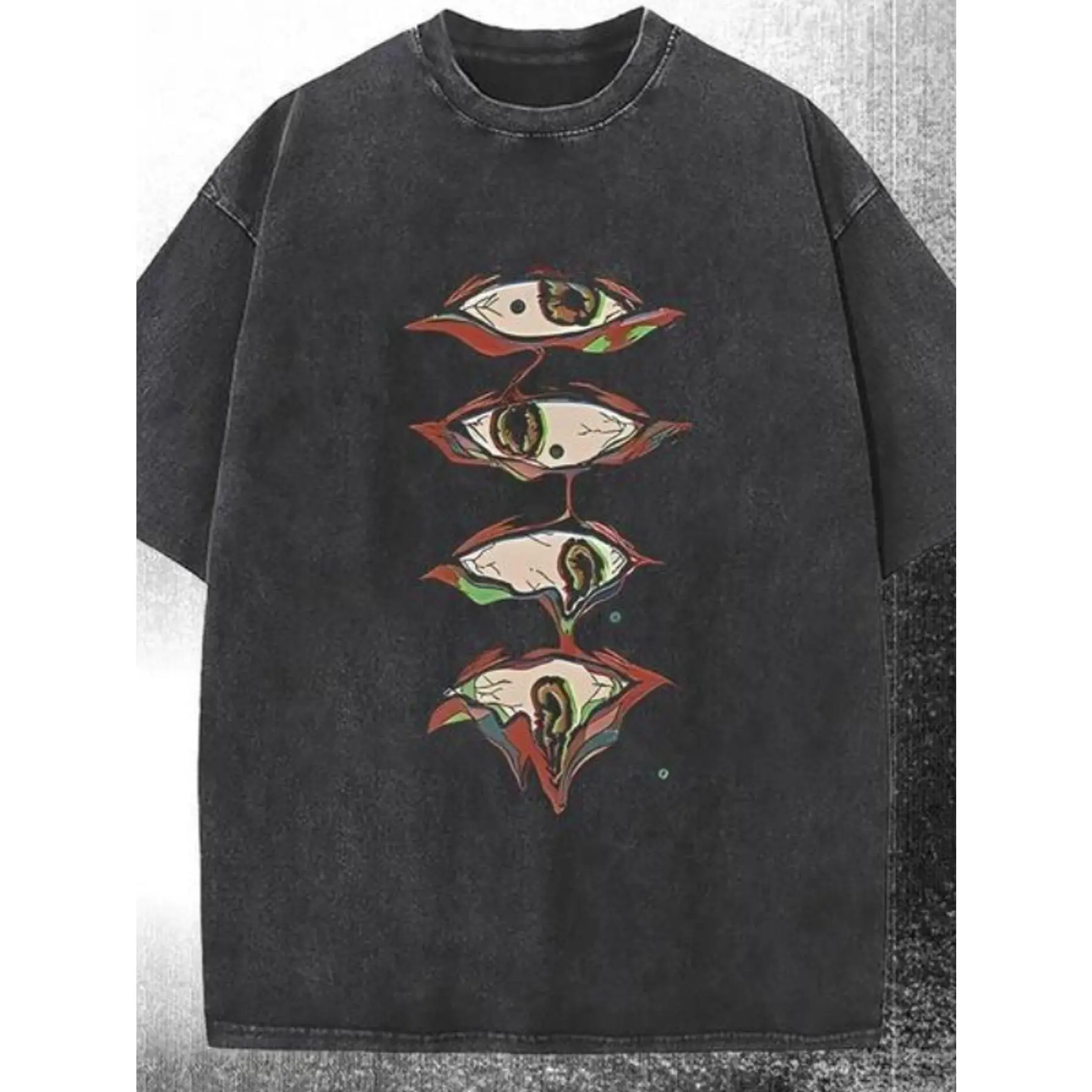 Men's Washed Cotton Graphic T-Shirt, Retro Streetwear Top with Psychedelic Eye Print, Casual Round Neck Shortsleeve, Tops, Menswear