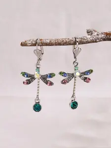 Elegant Personalized Carved Dragonfly Earrings Seven colored gems Hook Drop Earrings Wedding Engagement Earrings for women