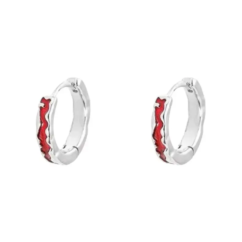 15mm Red Stripes Small Hoop Earrings for Men Women Streetwear Unisex Hip Hop Earrings