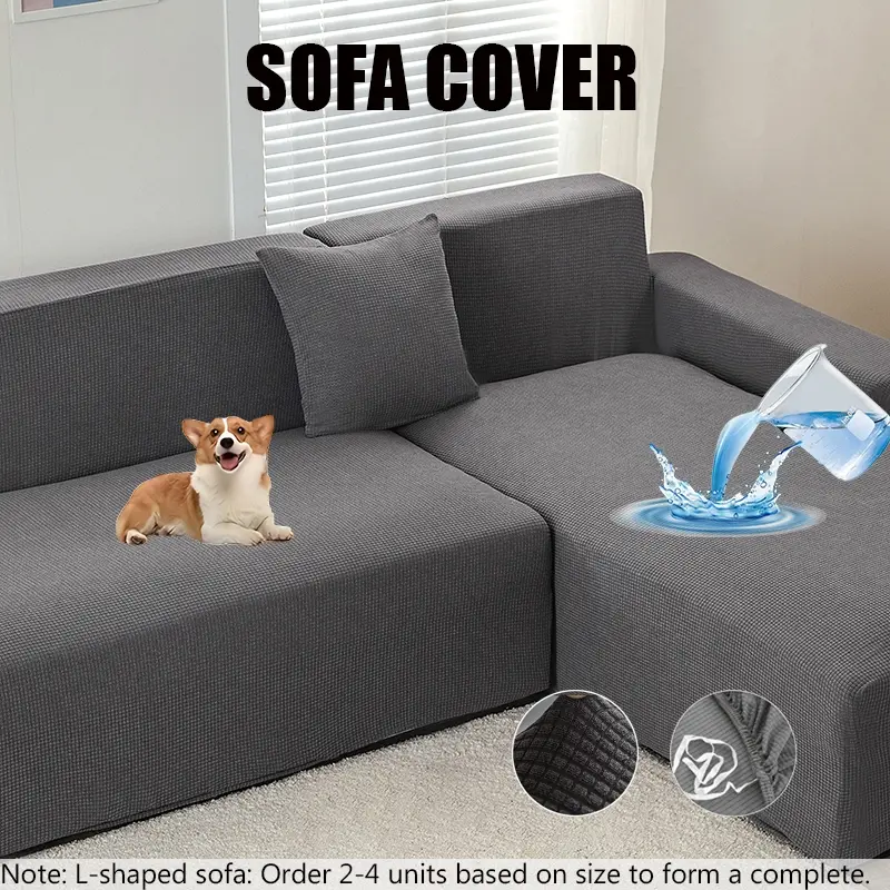 Waterproof Stretch Corn Grain Sofa Cover, Pet Hair Resistant Anti-Scratch Jacquard Slipcover for L-Shaped Couch