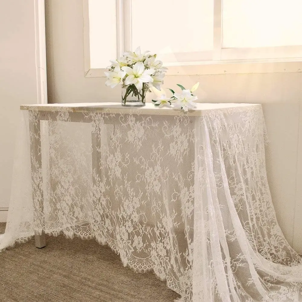 2 Pieces Lace Tablecloth 60 x 120 Inch Wedding Rectangle Overlay for Tables Rustic Vintage White Table Cover