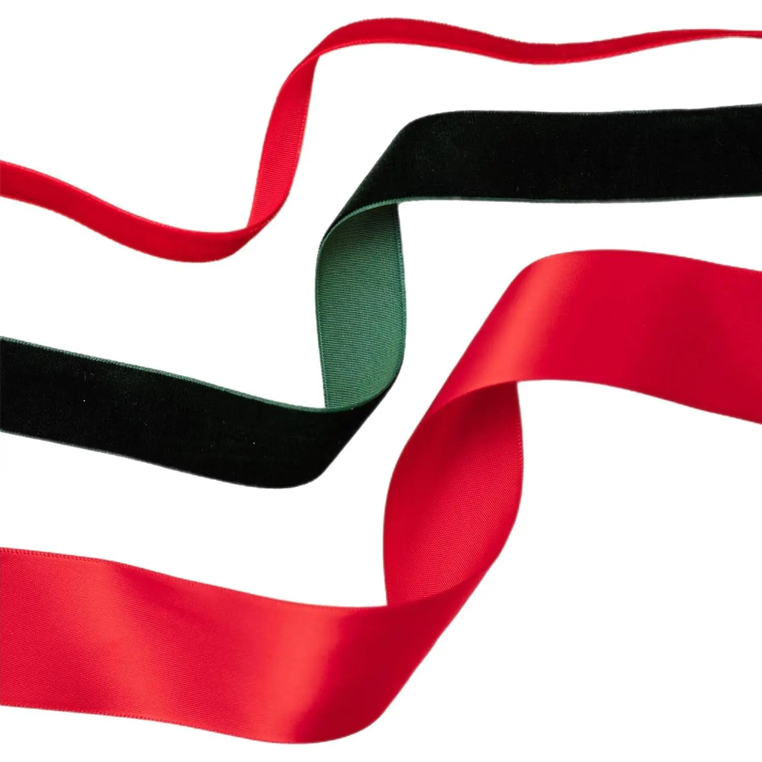 Christmas  Wrapping Ribbon Set, 3 Rolls, 60 Yards , Red , Red Satin & Dark Green  Minimal Holiday Ribbons by  (Bundle 2)