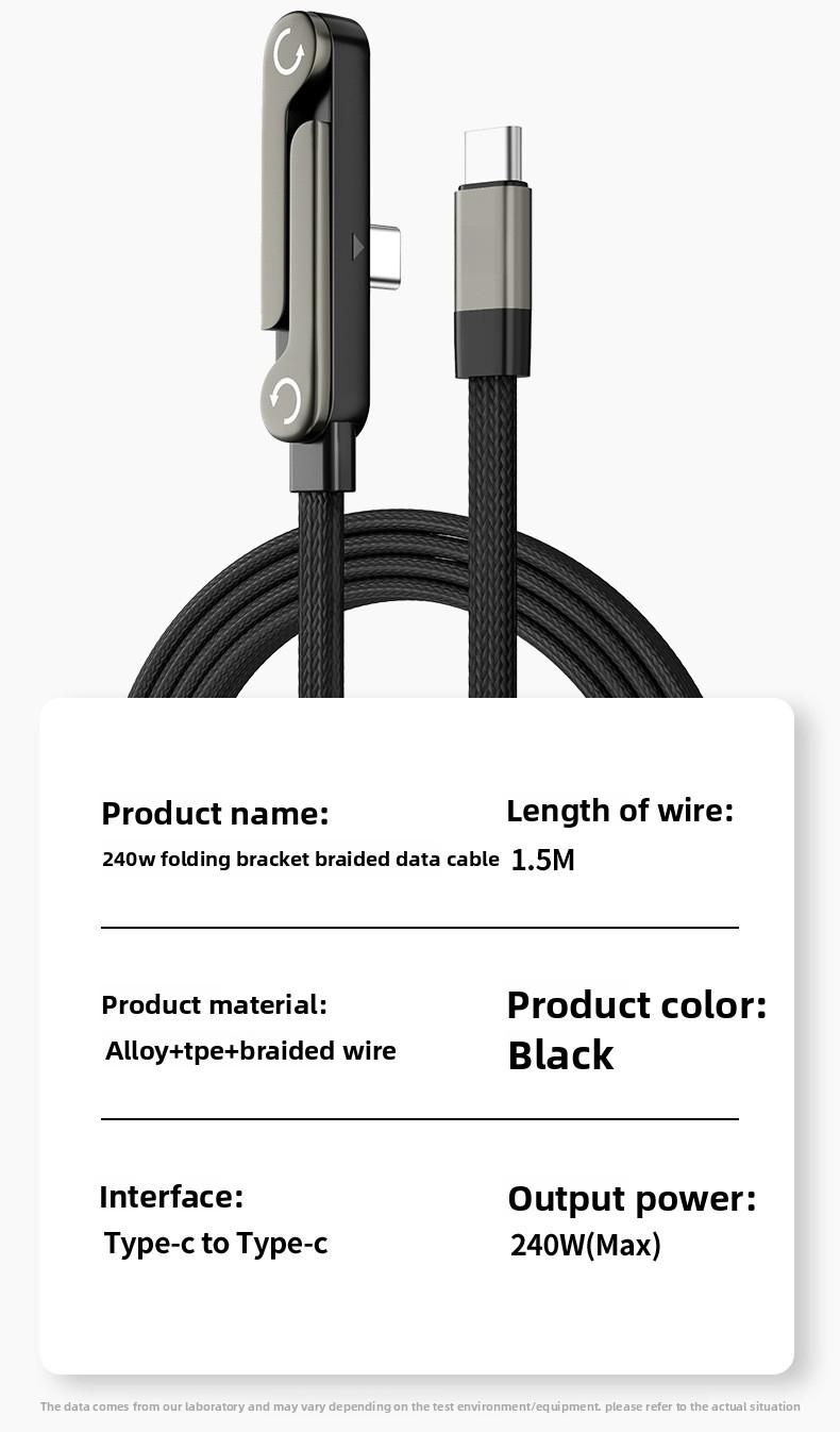 Creative Party gifts Zinc Alloy Bracket Data Cable Suitable for Apple and Samsung Dual Type-C Fast Charging CableInvisible Stand Type-C Charger Cable, 240W Super Fast Charging 2-in-1 Charging Cord & Phone Holder for Gaming, Office, Car Travel – Black