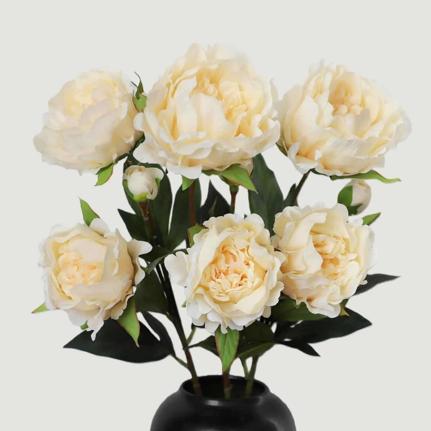 KBREE Peonies Artificial Flowers, 25.2" Real Touch Flowers, 3 Pcs Peony Stems with Large Bloom Heads, Lifelike Artificial Flowers for Vase, Wedding Bouquet DIY & Floral Arrangements (Cream White)