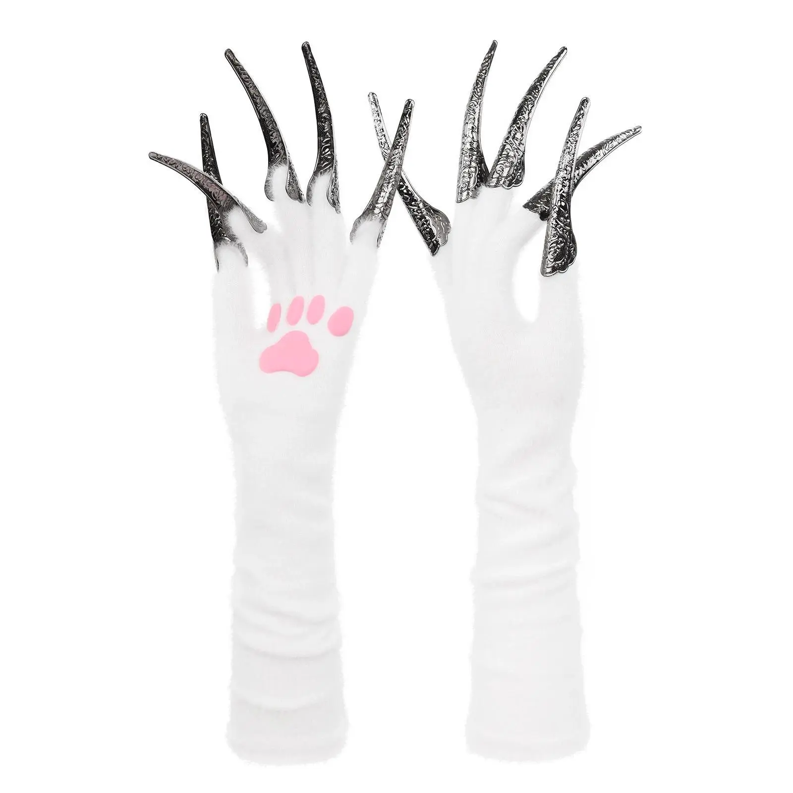 Long Gloves with Paw Pads and Nails Gothic Scary Vampire Witch Horror Halloween Cosplay Party Costume Accessories