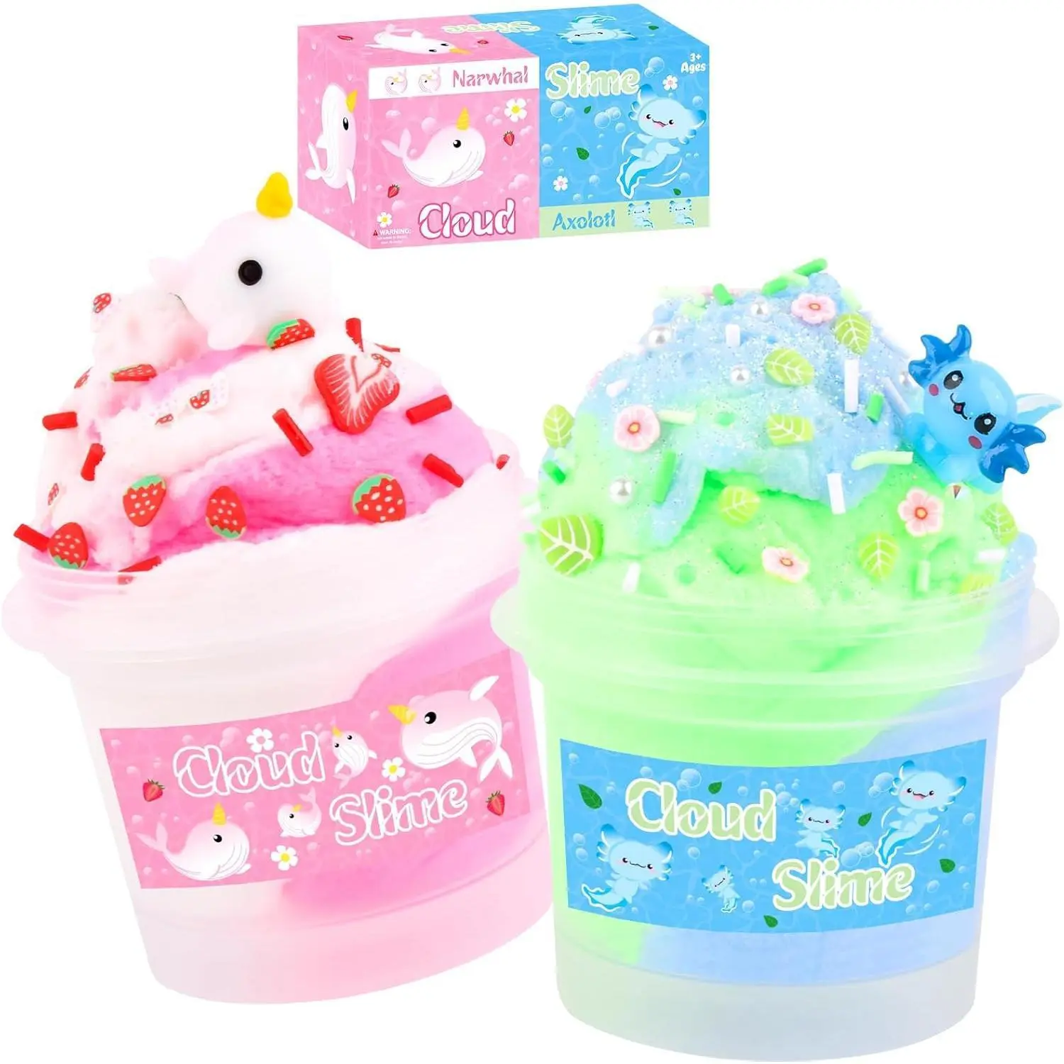 Axolotl Cloud Slime Kit 2 Pack - Non-Sticky DIY Slime for Kids, Includes Cute Axolotl Charms & Add-Ins, ASMR Sensory Toys, Slime Party Favors for Girls Boys