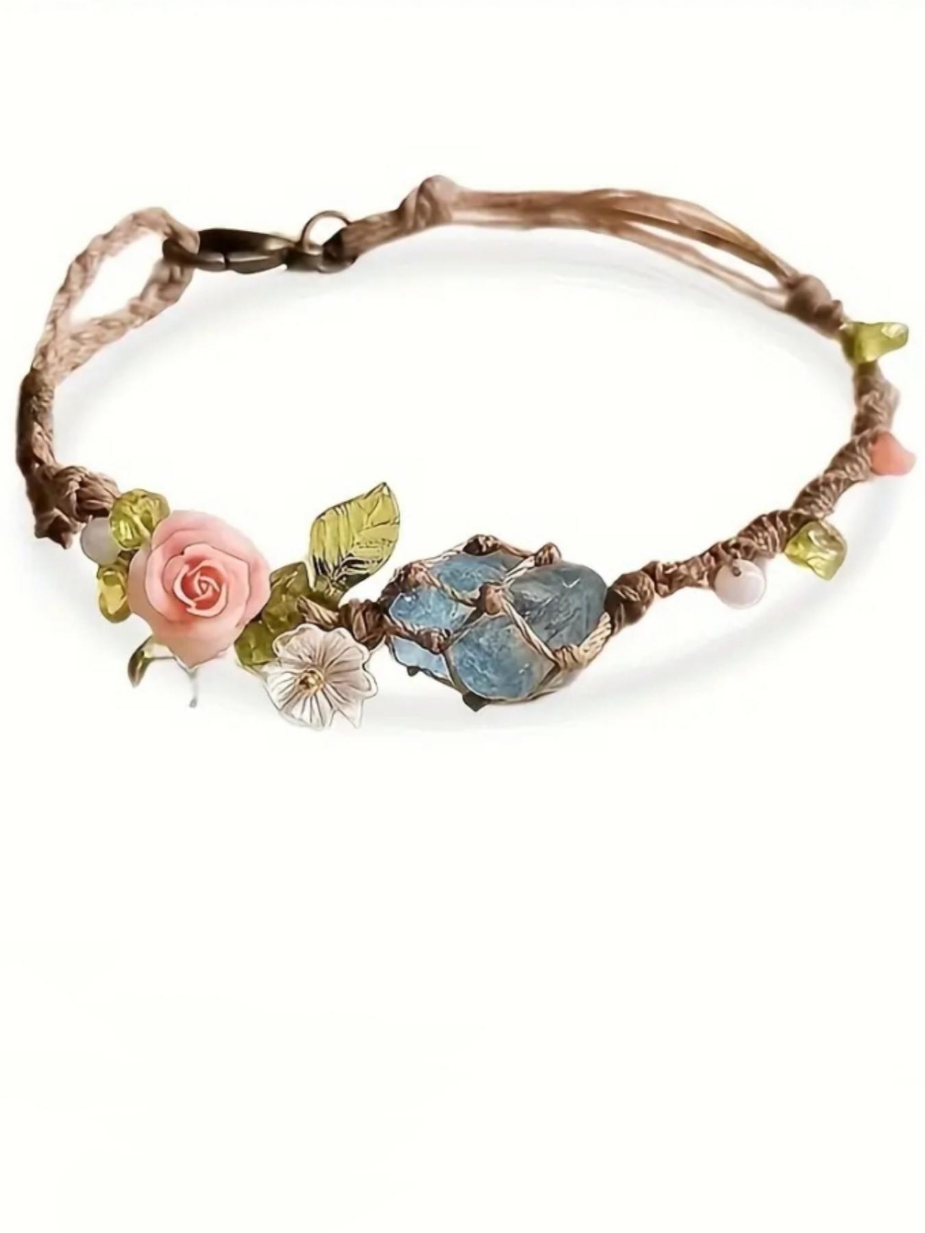 Handmade Bohemian Floral Bracelet, Natural Gemstones & April Birthstone, Light Ocean Jewelry, Perfect for Daily Wear