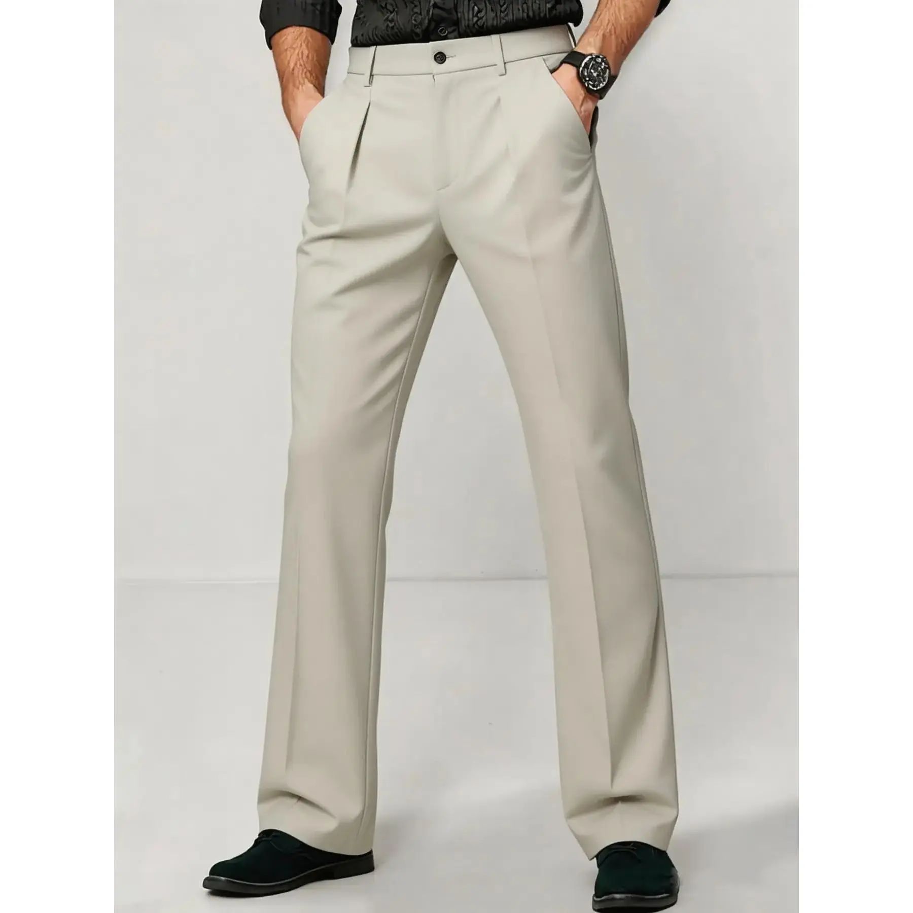 Men's Micro-Flared Business Pants, Stretchy Formal Wear for Meetings, Weddings, Office, Light Luxury Dates, Versatile Business, Menswear, Trouser, Pocket, Flared Trousers