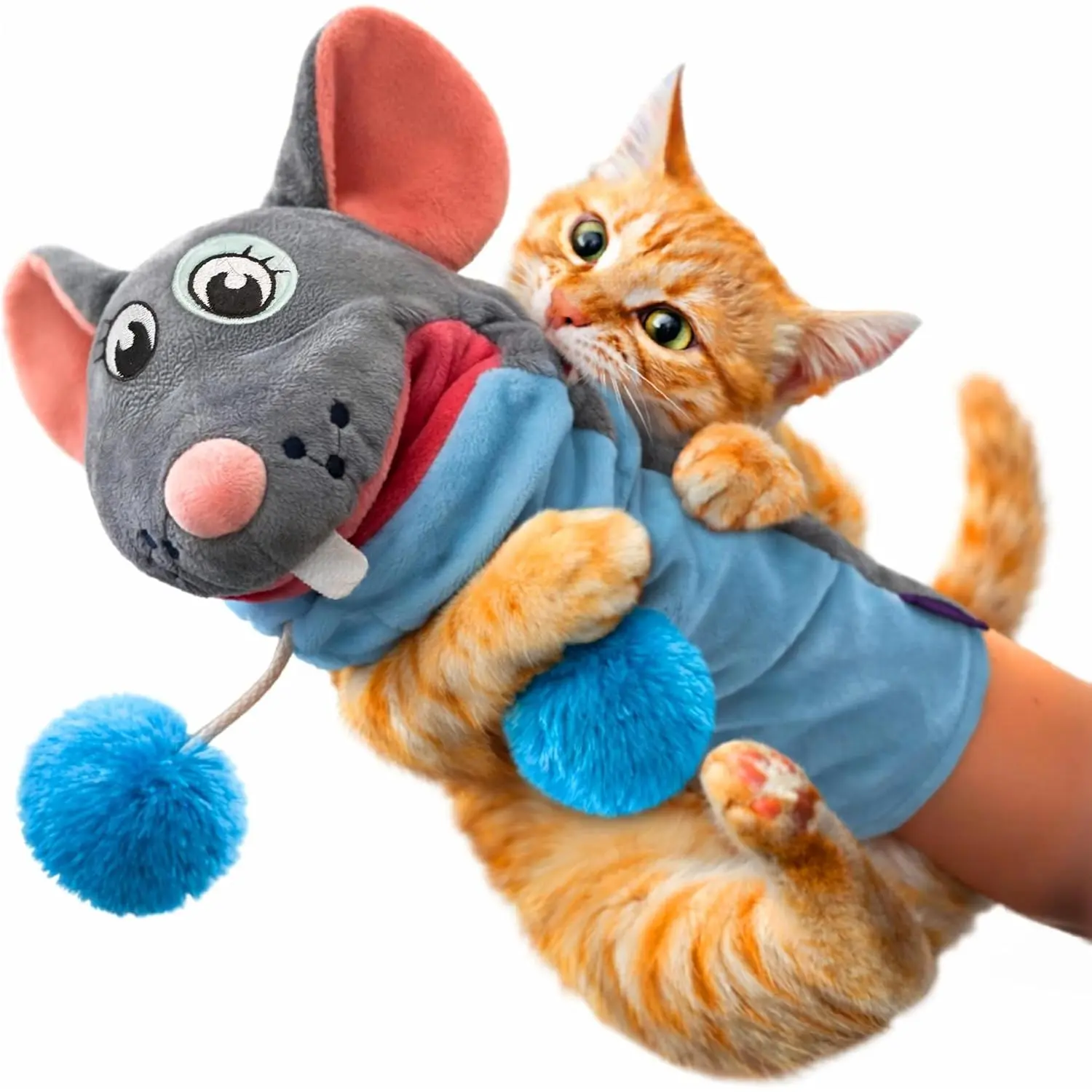 Cat Wrestling Glove Puppet - Wearable Cat Hand Puppet with Catnip & Silvervine, Crinkle Sounds & Wiggling Arms - Dual-Layer Interactive Cat Glove & Plush Cat Mittens for Indoor Cats & Kittens (Mouse)