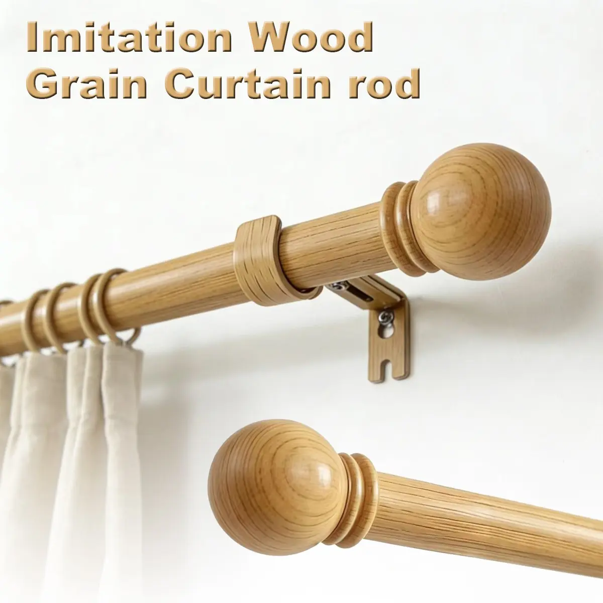 Wood Curtain Rods for Windows 34 to 146 inch 1" Diameter Adjustable | Heavy Duty Window Rod with Imitation Wood Grain Finials Drapery Rods for Living Room Bedroom Kitchen Cafe Farmhouse