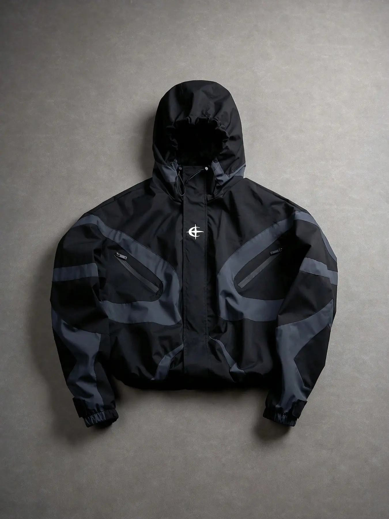 Men's Patchwork Tactical Jacket, Fall Colorblock Hooded Workwear Coat, Waterproof Windproof Zipper Jacket
