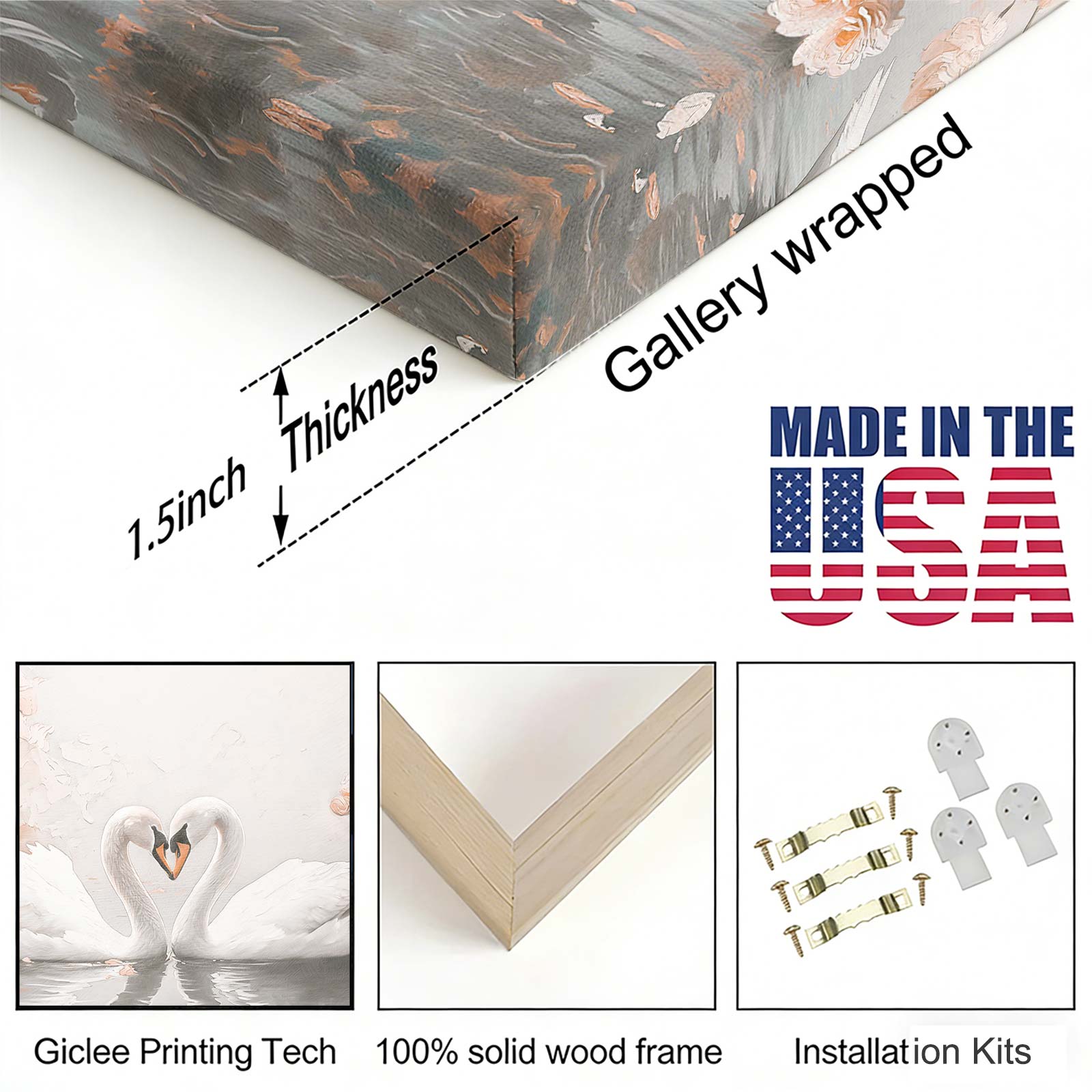 Romantic Swans Heart Oil Painting Canvas Wall Art, Elegant Swan Couple Print, Pink Rose Floral Decor, Aesthetic Bedroom/Living Room Art, Perfect Wedding/Anniversary Gift