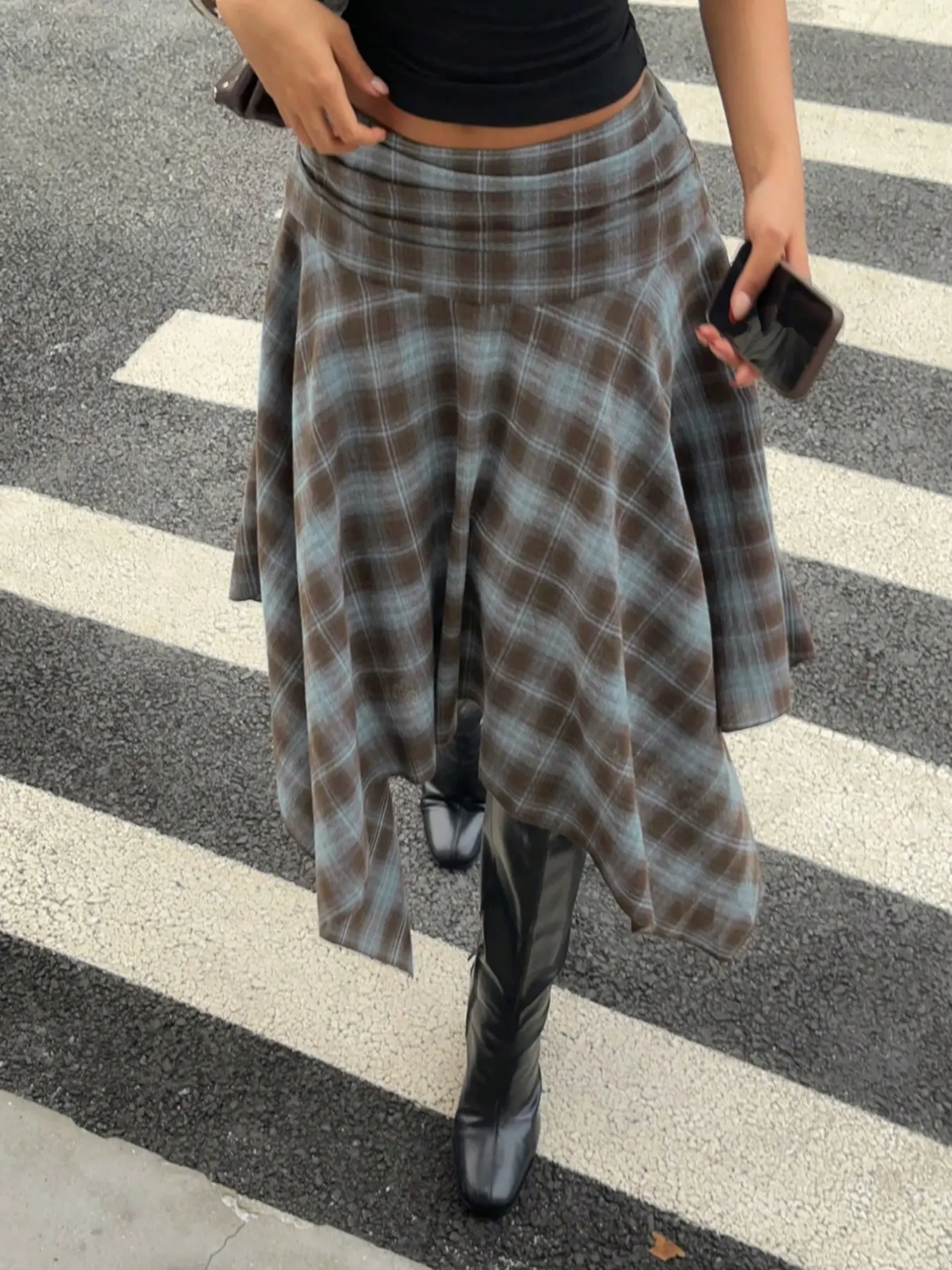Women's Vintage Plaid Midi Skirt, High Waist Pleated A-Line Dress, Y2K Style, Chic, Casual Loose-Fit, Perfect for Street Party, Fall Winter Layering