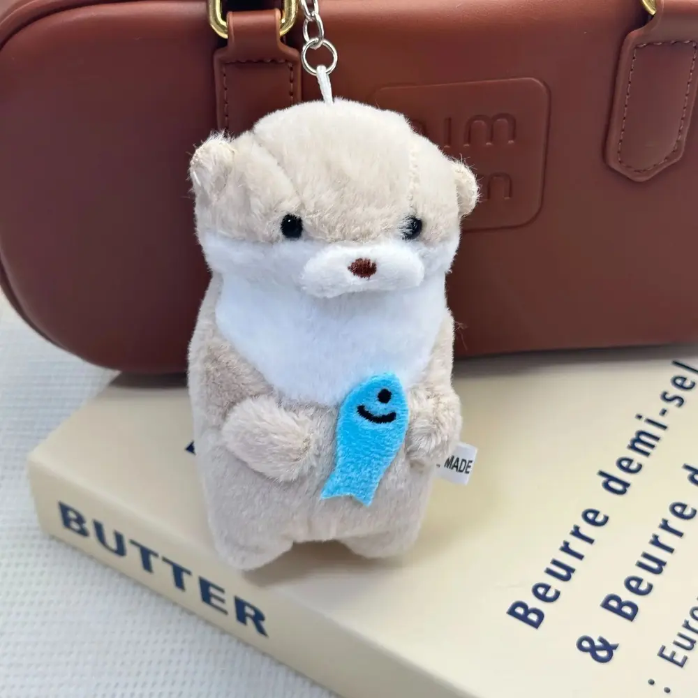 Cute Little Otter Hug Fish Plush Keychain Pendant Soft Stuffed Doll Creative Bag Charm Holiday Birthday Gift For Girls
