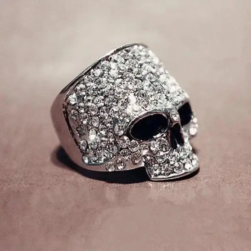 Full Rhinestone Skull-Shape PVC Ring, Gothic Edge Crystal Bling Statement Fit Accessory for Party Wear, Sports & Outdoor Lawn Games Tetherball Accent