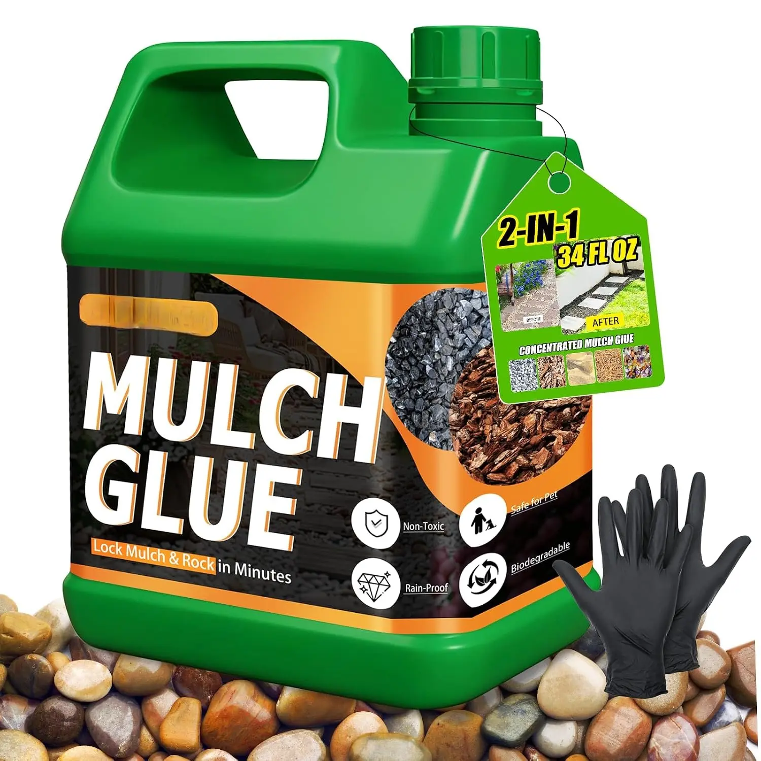 34oz Quick-Dry Mulch Glue, Gravel & Rock Binder for Gravel Binding, Stones/Mulch, Secure Coverage for Garden & Outdoor Projects