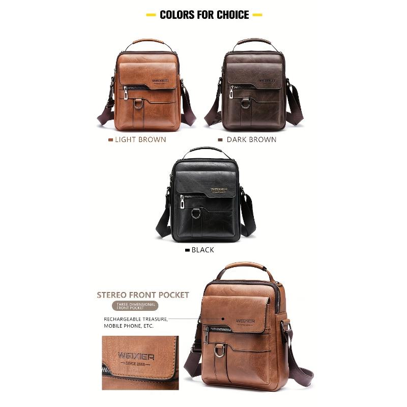 Leather Crossbody Bag for Men - Shoulder Bag, Retro Handbag, Business Casual Briefcase, Holiday Gift Large Capacity, Multi Compartment, Zipper