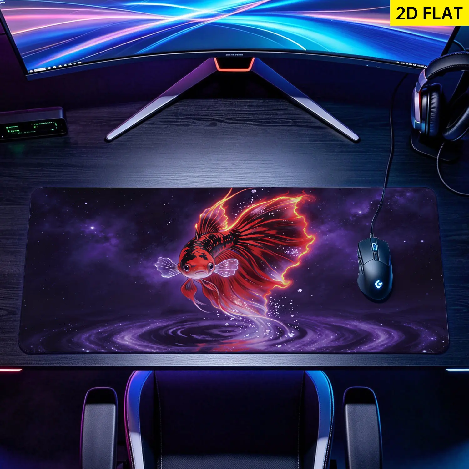 Extra Large fiery betta fish nebula Mouse Pad,Non Slip Rubber Pad,Desktop Decoration Drotection Pad,Washable,Lock Edge Multi Size,Premium Multipurpose Mousepad For Office,Gaming Desk,Gift for Family and Friends