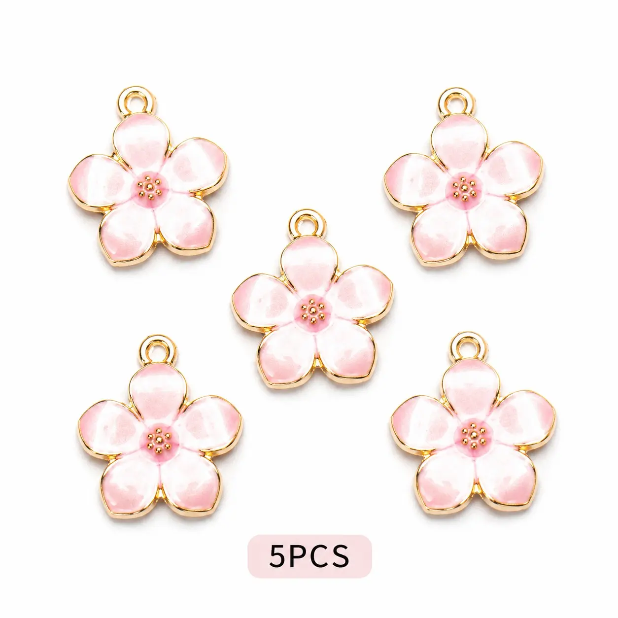 5pcs Sakura Flower Enamel Charms, Sweet Pastel Aesthetic, Alloy Pendants, DIY Jewelry Accessories for Girls