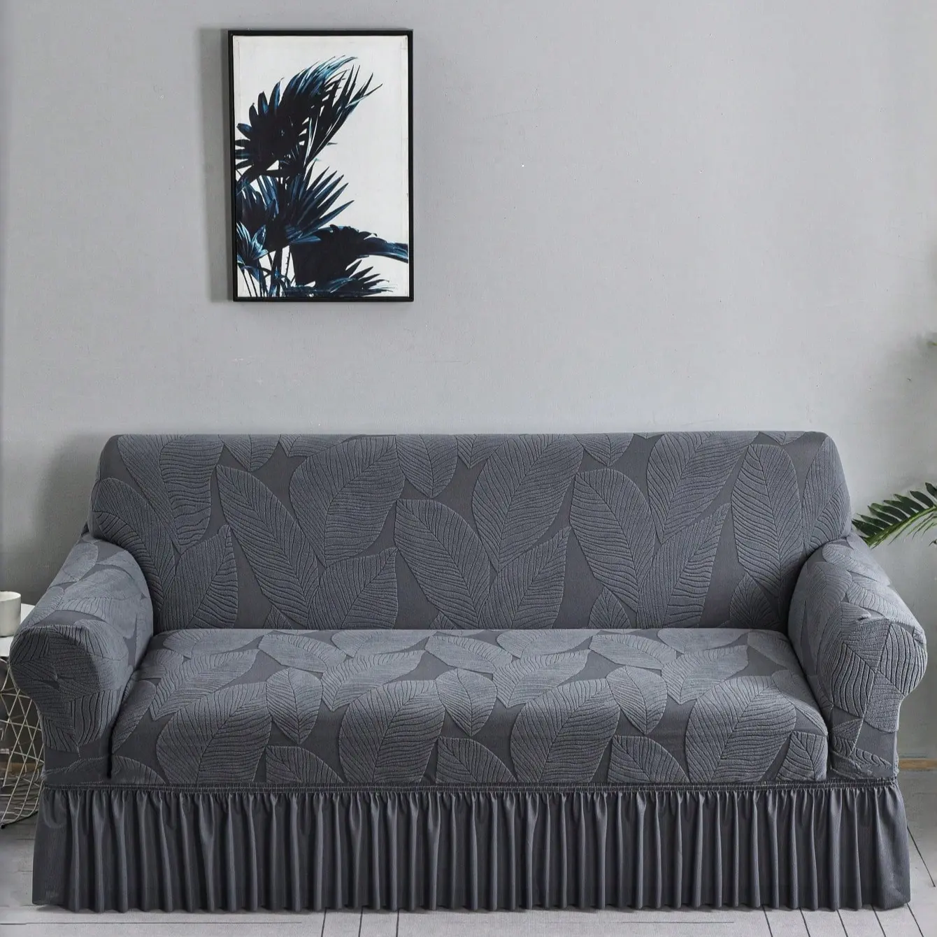 1pc Jacquard Polar Fleece Decorative Sofa Cover, Deep Large Leaf Design, Soft and Comfortable, All-Season Home Protector