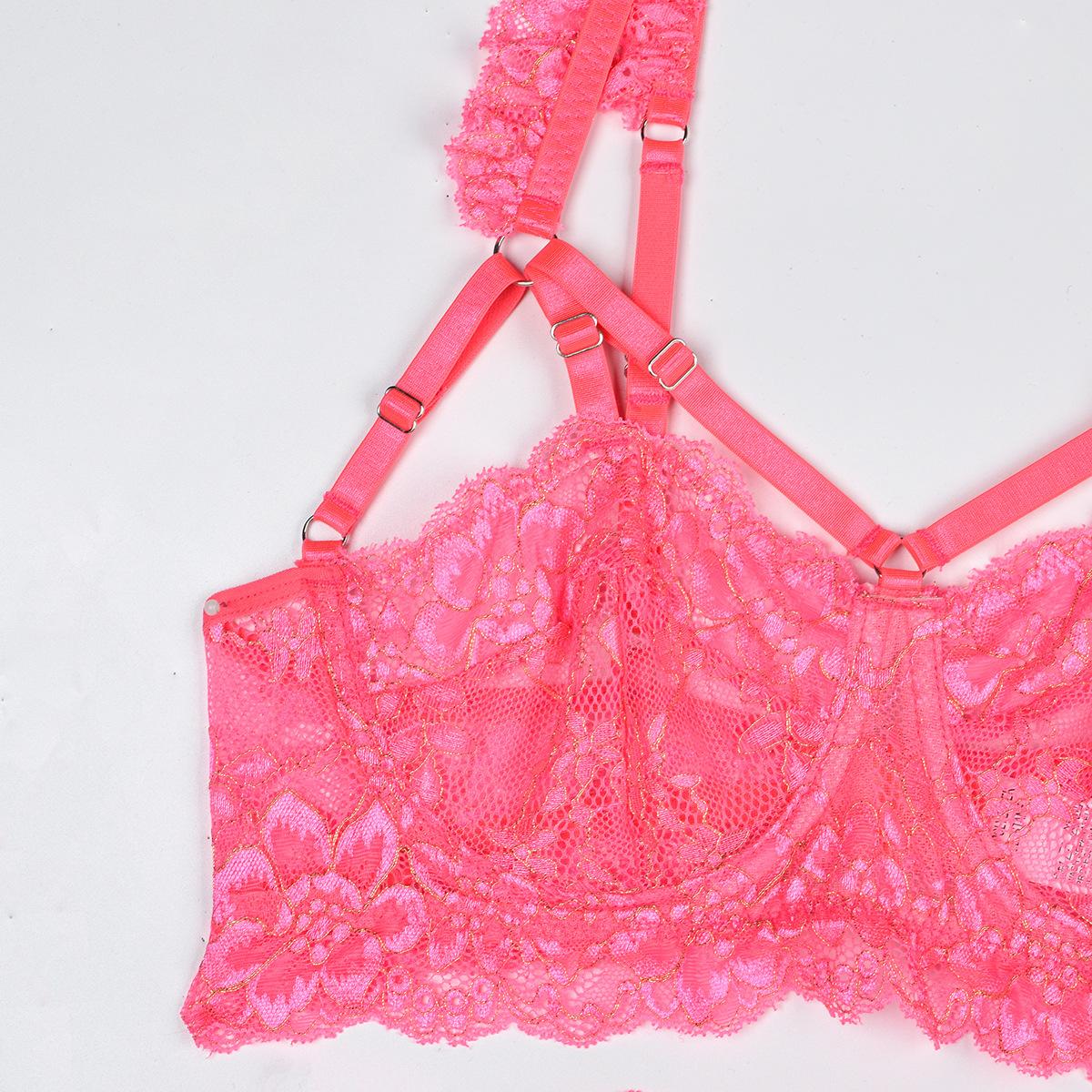 White Wedding Lace Stitching Suit Three-Layer Folding Puffy Three-Dimensional Mesh Three-Piece Set Womenswear Lingerie Basic Minimalist