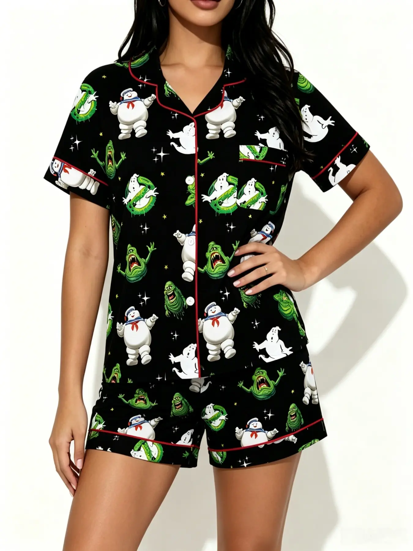 Teen Halloween Ghost Full Print Pajama Set, Soft Breathable Fabric, Casual Style, Perfect for Girls' Birthday Gifts