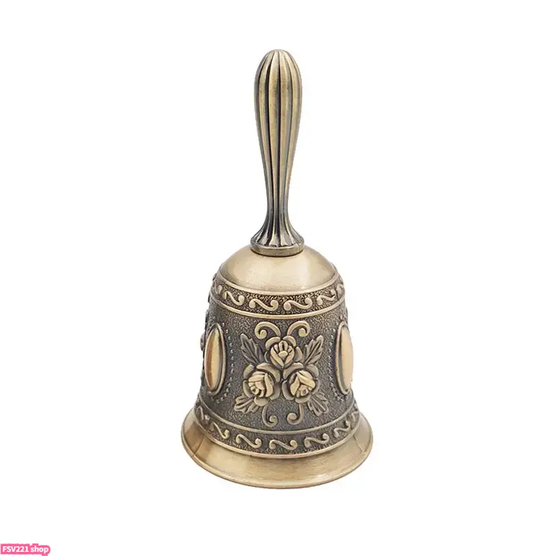 Retro Metal Tone Hand-Played Hand Bell with Ancient Silver Carving - Percussion Instrument, Handheld Craft Bell for Camping & Hiking Hammock Use, Decorative Doorbell Alarm for School Settings, Reusable, With Handle, Silver Engraving, All Ages, No