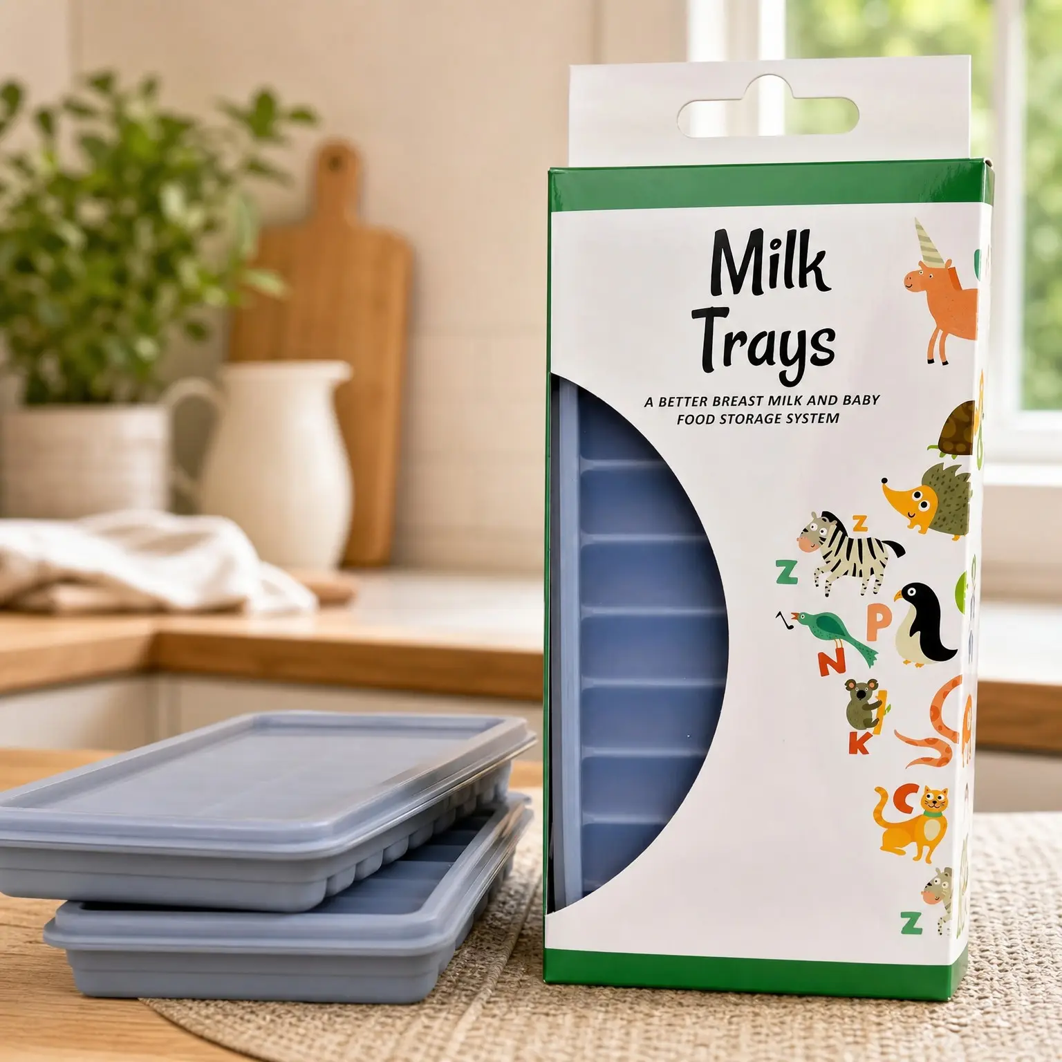 Breast Milk Freezer Storage Trays with Carrier, 10 x 1oz Bars, 2 Containers with Lids, 100% Food Grade Silicone(Gift)