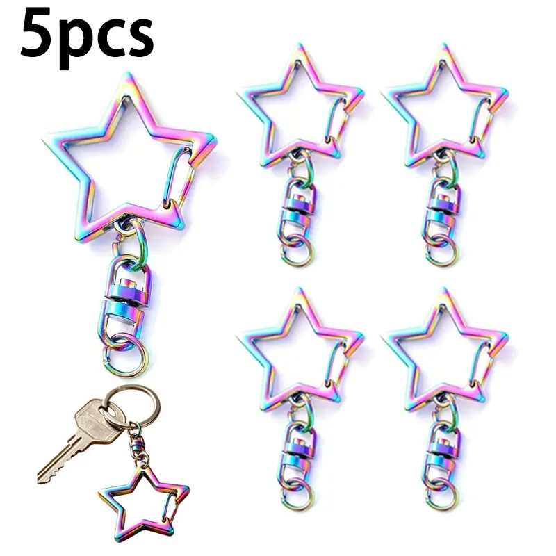 5-Piece Colorful Star-Shaped Key Ring Set, Cool Keychains, Durable Zinc Alloy Lobster Clasp and Open Loop, Perfect for Crafts, Gifts, Holidays
