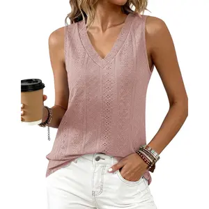 Womens Tank Tops 2026 Summer Eyelet Crossed V Neck Sleeveless Casual Loose Fit Basic Spring Top Vacation Outfits