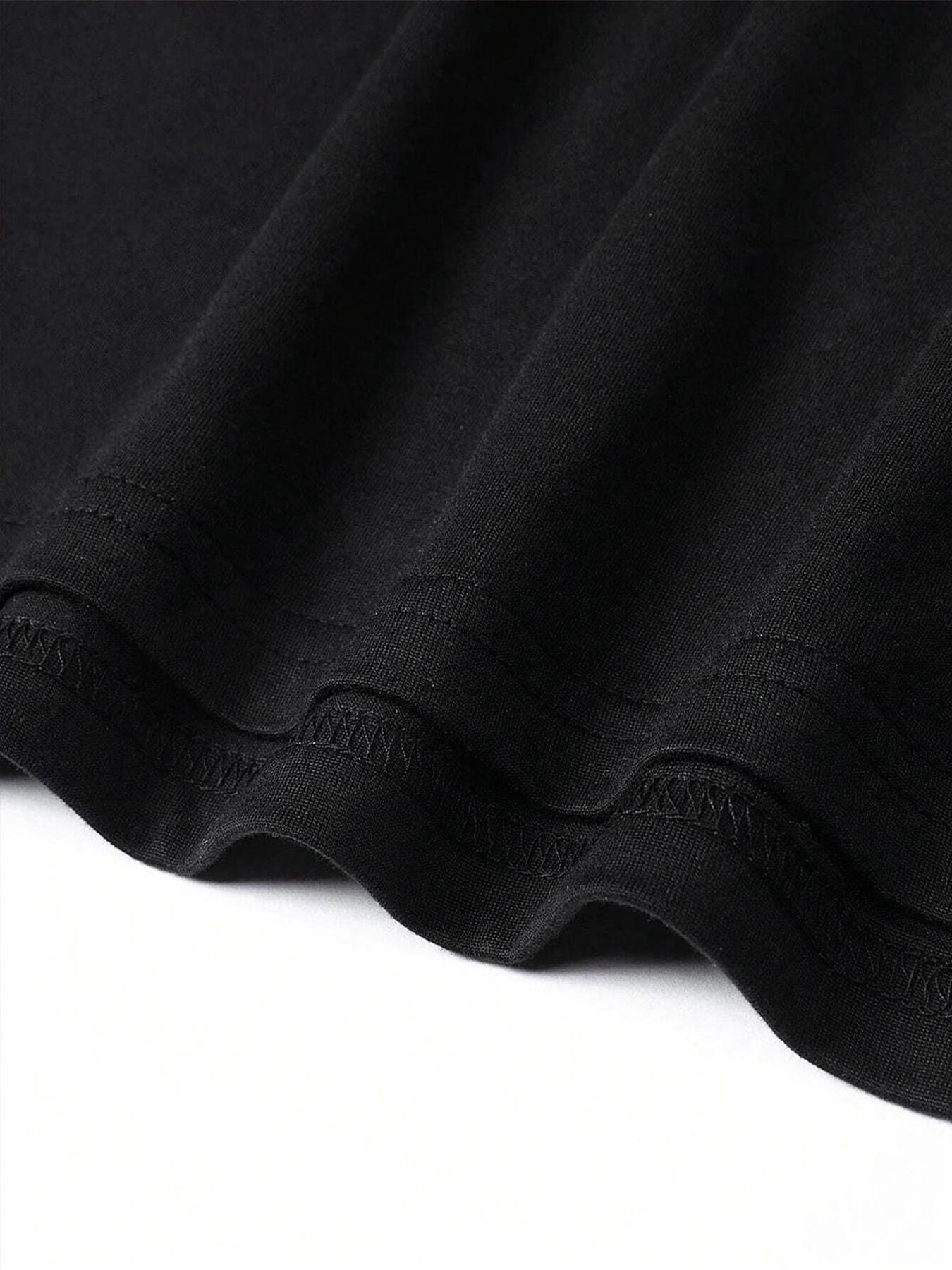 Men's Plus Size Black Short Sleeve Motivational T-Shirt - Bold "IT'S NEVER LUCK IT'S ALWAYS GOD" Print, Loose Fit, Perfect for Casual Wear, Ideal for Faith & Inspiration