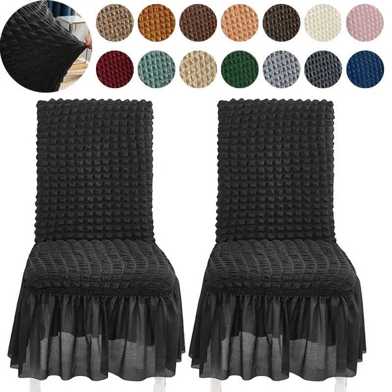 Bubble Satin Elastic Full Coverage Chair Skirt Set, Anti-Slip and Stain-Resistant, Ideal for Home Restaurant Hotel Use