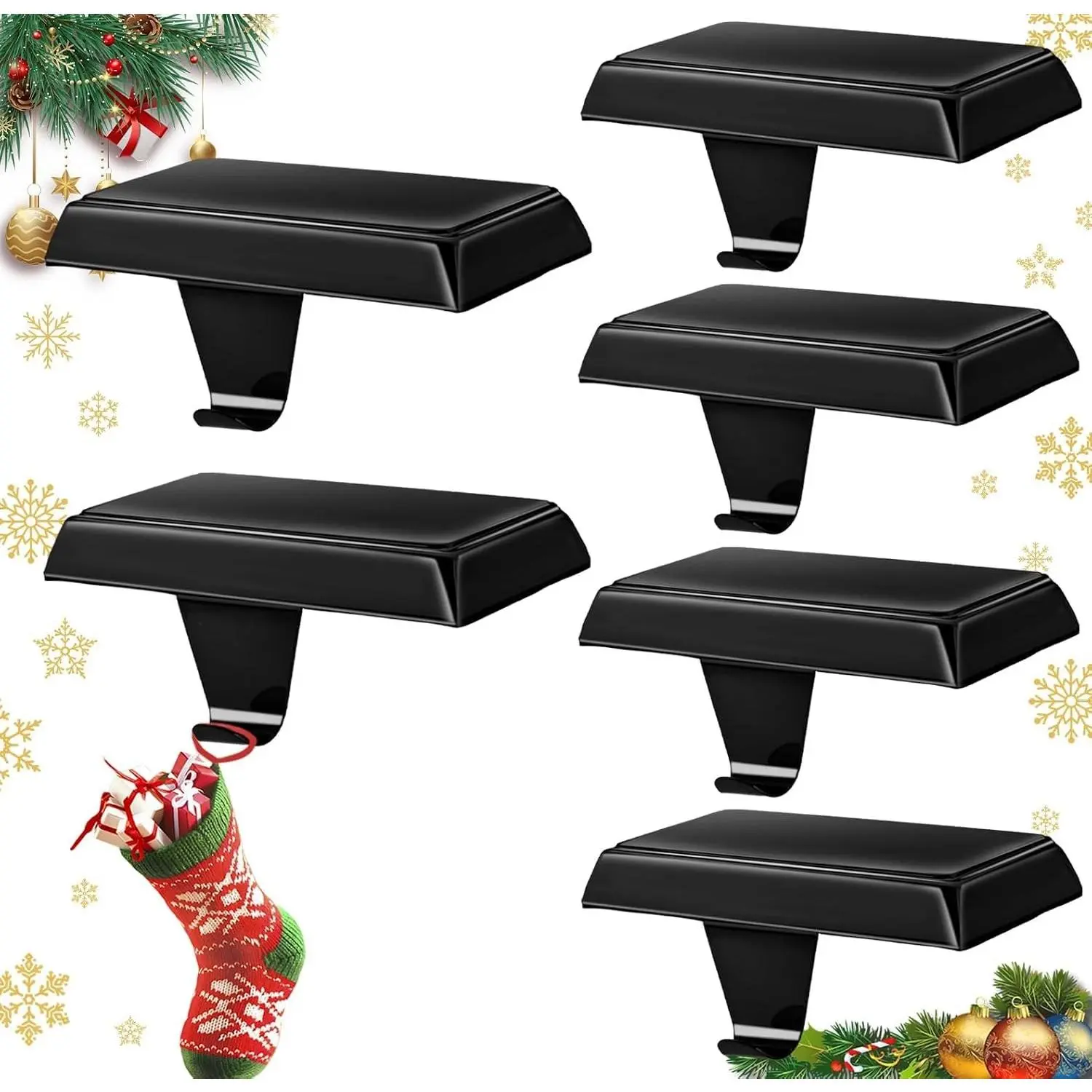Stocking Holders for Mantle Set of 6, Metal Christmas Stocking Holder, Weighted Stocking Hangers with Non-Slip Protective Pad, Mantle Garland Hanger for TV Stand | Staircase | Dresser